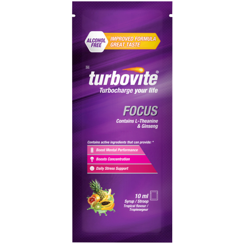 Turbovite Focus Syrup bottle – liquid supplement for improved focus and mental performance Turbovite Focus Syrup – brain tonic for concentration, energy, and cognitive support in teens and adults